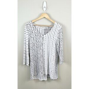 Habitat Womens Tunic Top Size Large Black White Dash‎ Print Asymmetric Textured